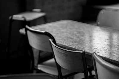 Close-up of chair on table at home