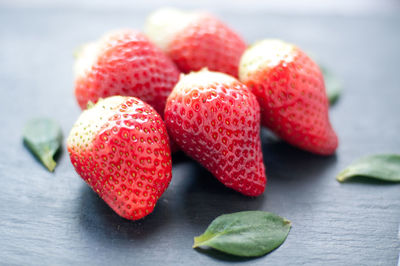 Close-up of strawberries on table