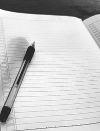 High angle view of pen on table