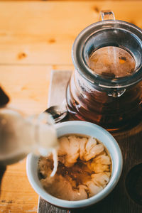 High angle view of tea on table