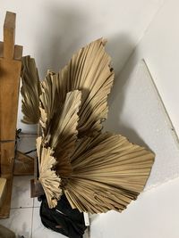 High angle view of books on table