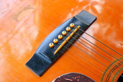 High angle view of piano on table