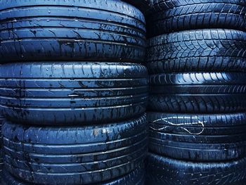 Full frame shot of stacked tires