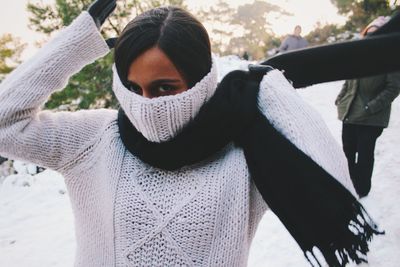 Woman wearing scarf