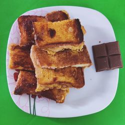 High angle view of dessert in plate on table