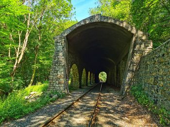 View of railroad tracks in tunnel