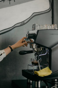 Making a coffee latte in the bar