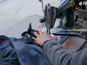 Close-up of sewing machine