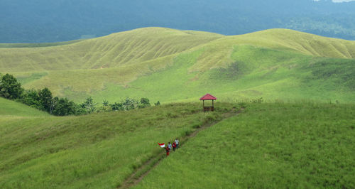 Scenic view of land against mountain