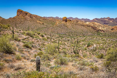 Scenic view of rocky mountains against clear sky