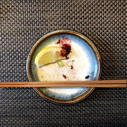 High angle view of breakfast on table