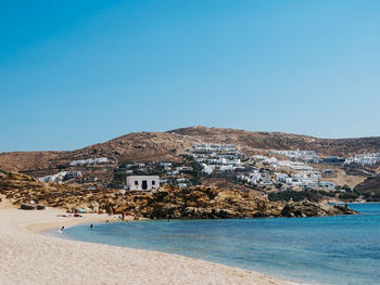 Scenic view of sea against clear blue sky