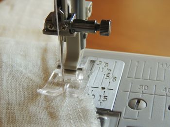 Close-up of fabric on sewing machine