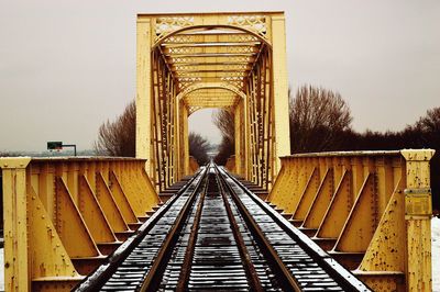 Surface level of railway tracks against clear sky