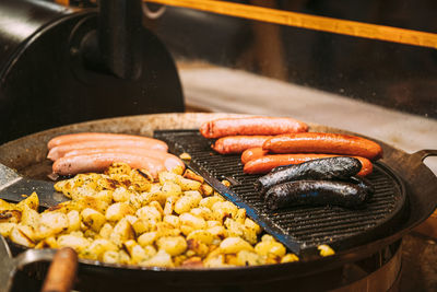 Close-up of meat on barbecue grill