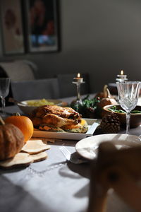 Close-up of food served on table at home