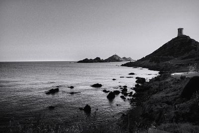 Scenic view of sea against clear sky