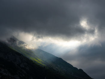 Scenic view of mountains against cloudy sky