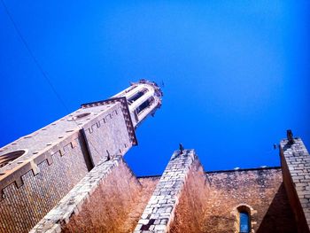 Low angle view of building against clear blue sky