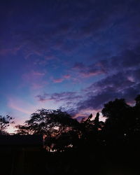 Low angle view of silhouette trees against sky at sunset