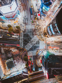 High angle view of city street and buildings