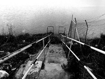 Close-up of railing against sky