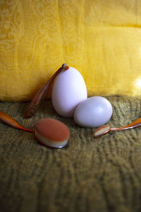 Close-up of eggs on table