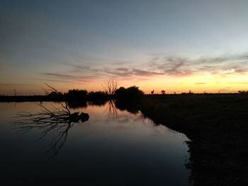 Scenic view of lake against sky during sunset