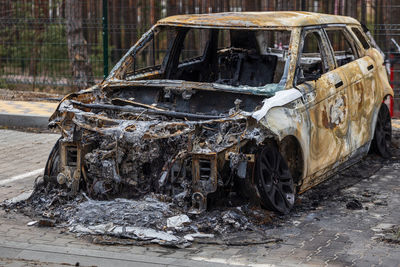 Shot cars. on the streets of irpin. cities of ukraine after the russian occupation. irpin, bucha,