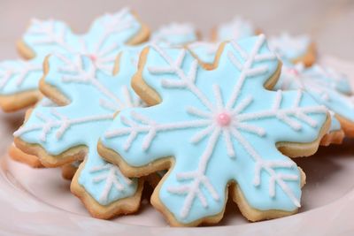 High angle view of cookies in plate during christmas