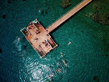 High angle view of boat in sea