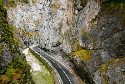 Aerial view of road in mountain canyon