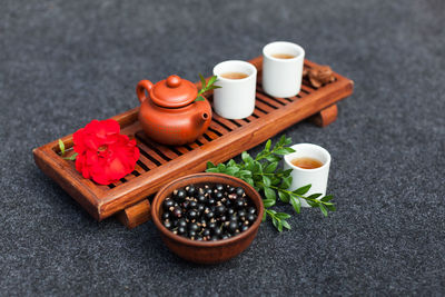 High angle view of food on table