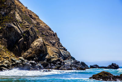 Scenic view of sea against clear blue sky