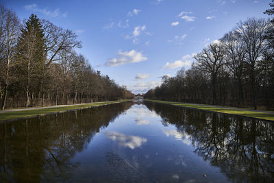 Reflection of trees in lake against sky