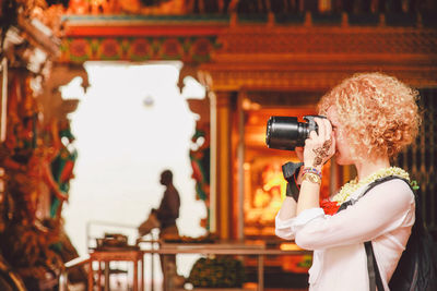 Close-up of camera on white background