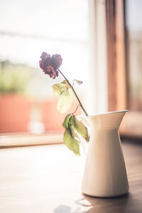 Close-up of flower vase on table