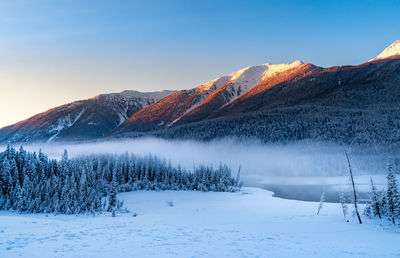 Scenic view of snow covered mountains against sky