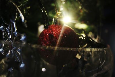 Close-up of illuminated christmas tree at night