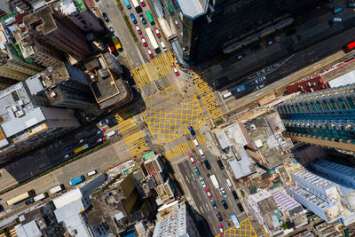 High angle view of street amidst buildings in city