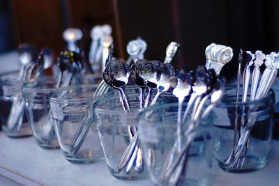 Close-up of glasses on table