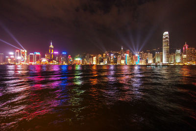 Illuminated buildings in city at night