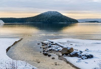 Scenic view of lake against sky during sunset