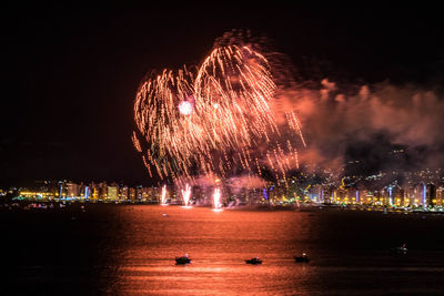 Firework display at night