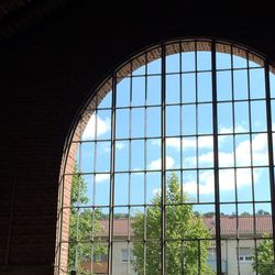 View of modern building through window