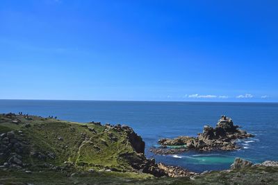 Scenic view of sea against blue sky