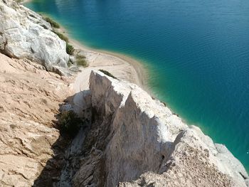 High angle view of rocks on beach