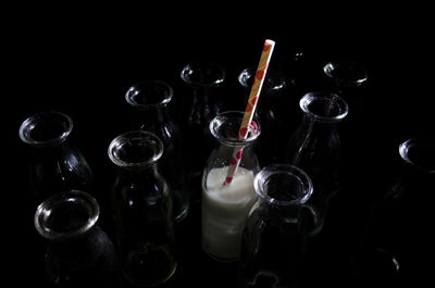 High angle view of wine glasses on glass