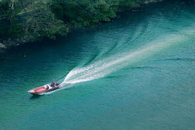 High angle view of boat in sea