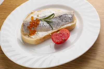 High angle view of dessert in plate on table